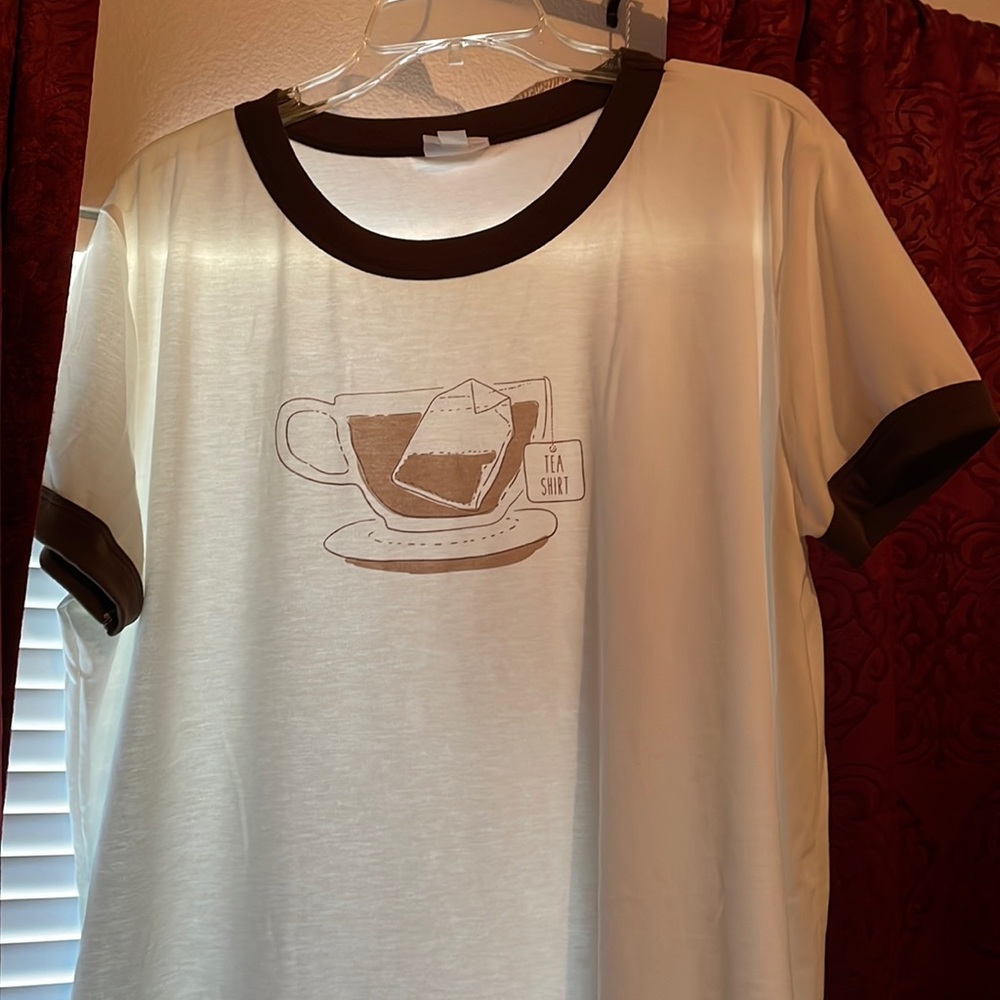 NWOT LuLaRoe Cream and Brown Tea Cup Short Sleeve Tee